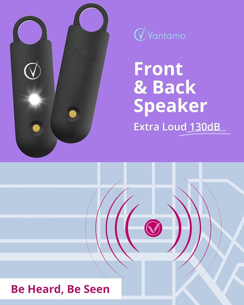 Vantamo Personal Alarm for Self Defense with Low Battery Notice, Strobe Light & Extra Loud 130 dB Double Speakers Safety Keychain Set for Women, Rechargeable Panic Button for Womens Self Defense - Image 3